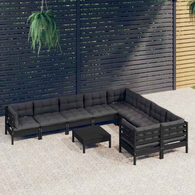vidaXL 10 pcs conjunto lounge de jardim c/ almofadões cinza pinho