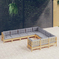 vidaXL 10 pcs conjunto lounge de jardim c/ almofadões cinza pinho