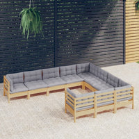 vidaXL 10 pcs conjunto lounge de jardim c/ almofadões cinza pinho