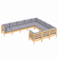 vidaXL 10 pcs conjunto lounge de jardim c/ almofadões cinza pinho