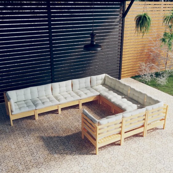 vidaXL 10 pcs conjunto lounge de jardim c/ almofadões cinza pinho