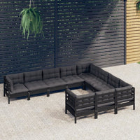 vidaXL 10 pcs conjunto lounge de jardim c/ almofadões cinza pinho