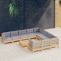 vidaXL 11 pcs conjunto lounge de jardim c/ almofadões cinza pinho
