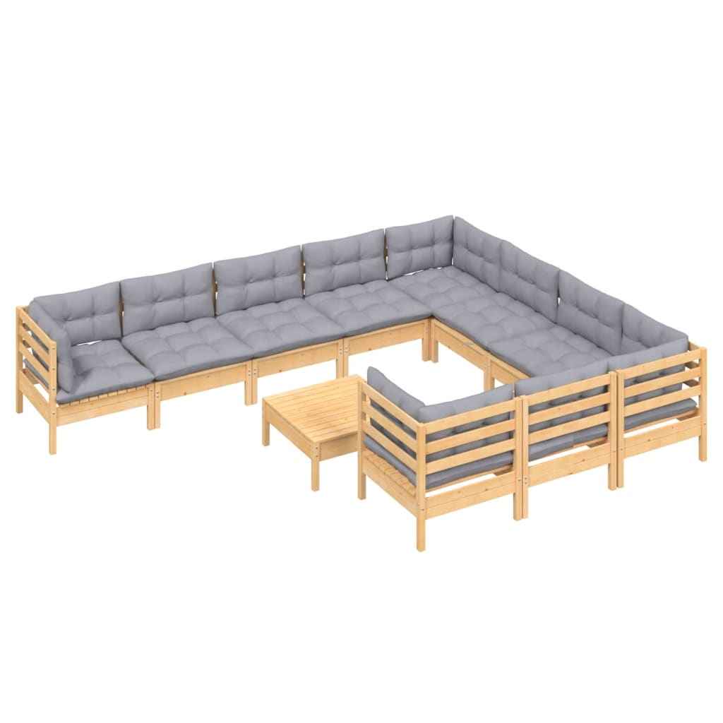 vidaXL 11 pcs conjunto lounge de jardim c/ almofadões cinza pinho