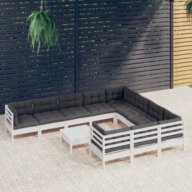 vidaXL 11 pcs conjunto lounge de jardim c/ almofadões cinza pinho