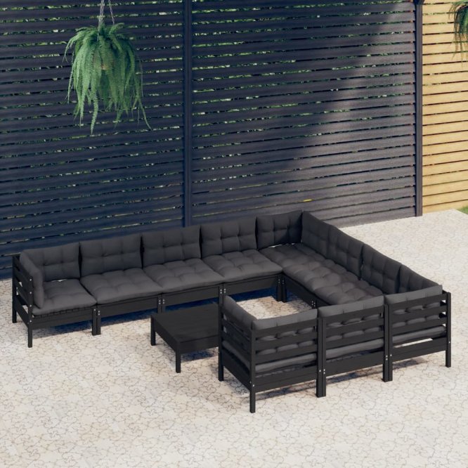 vidaXL 11 pcs conjunto lounge de jardim c/ almofadões cinza pinho