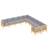 vidaXL 10 pcs conjunto lounge de jardim c/ almofadões cinza pinho