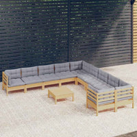 vidaXL 11 pcs conjunto lounge de jardim c/ almofadões cinza pinho