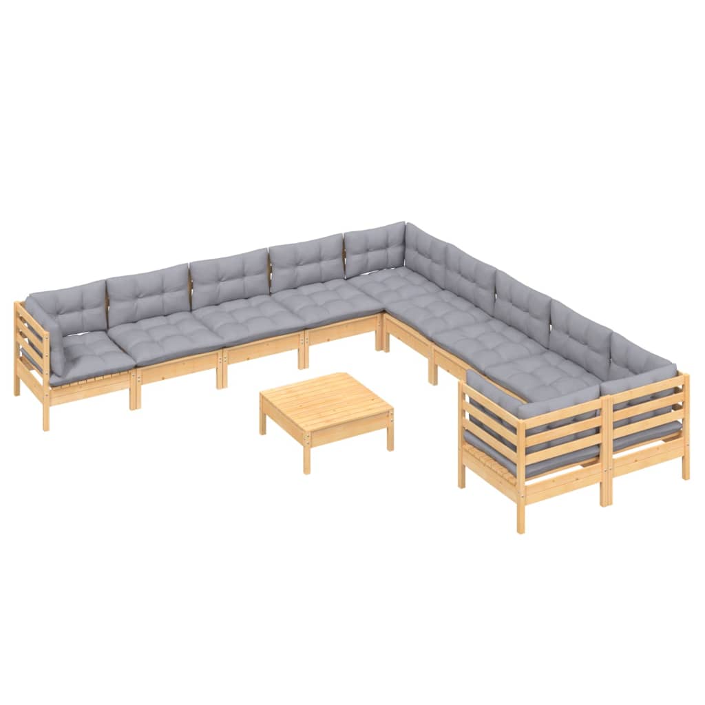 vidaXL 11 pcs conjunto lounge de jardim c/ almofadões cinza pinho