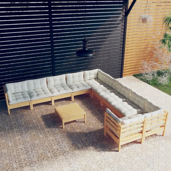 vidaXL 11 pcs conjunto lounge de jardim c/ almofadões cinza pinho