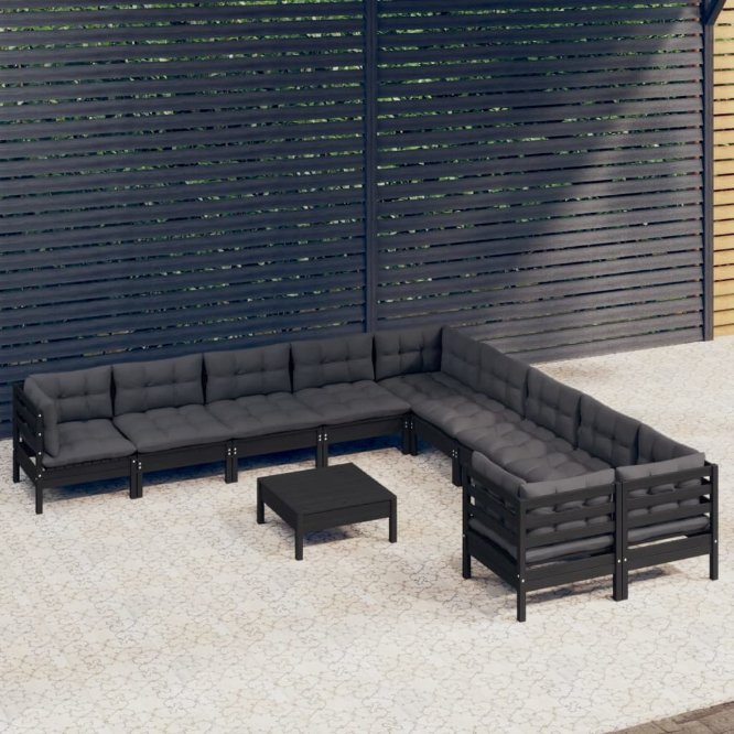 vidaXL 11 pcs conjunto lounge de jardim c/ almofadões cinza pinho