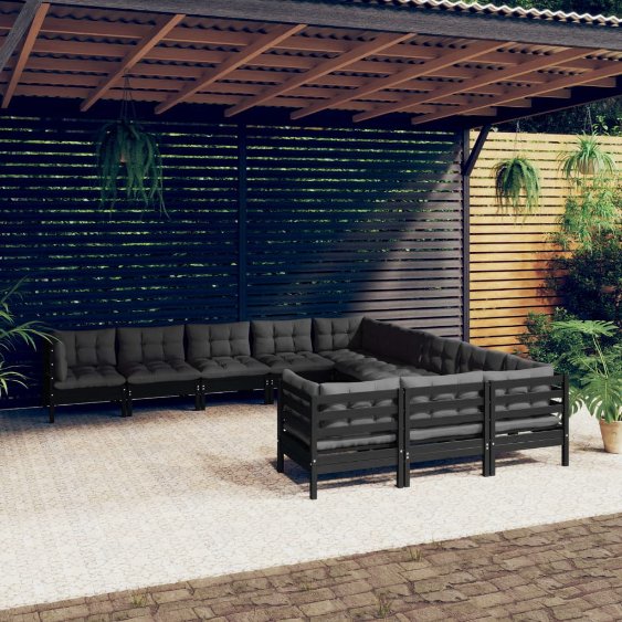 vidaXL 11 pcs conjunto lounge de jardim c/ almofadões cinza pinho