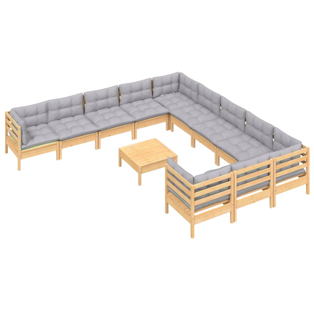 vidaXL 12 pcs conjunto lounge de jardim c/ almofadões cinza pinho