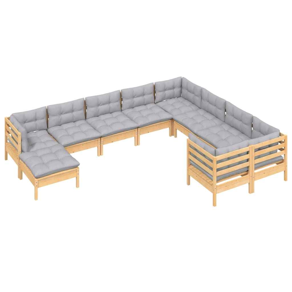 vidaXL 10 pcs conjunto lounge de jardim c/ almofadões cinza pinho