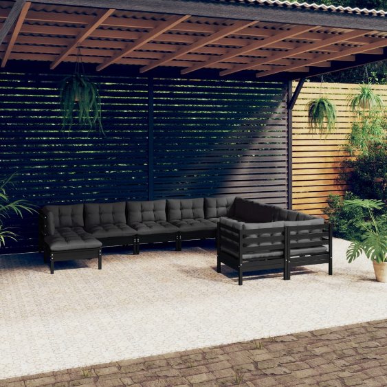 vidaXL 10 pcs conjunto lounge de jardim c/ almofadões cinza pinho