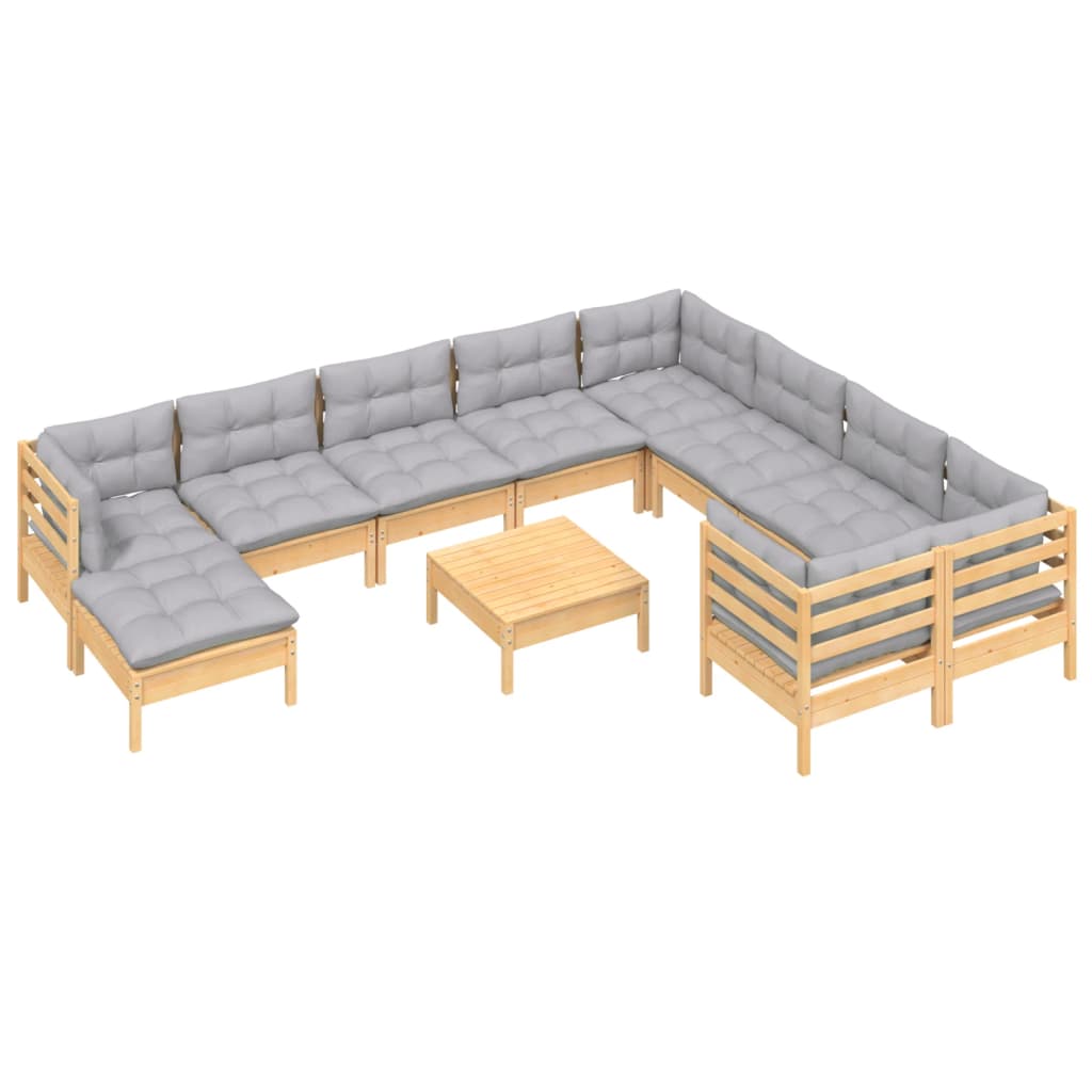 vidaXL 11 pcs conjunto lounge de jardim c/ almofadões cinza pinho