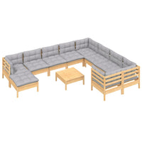 vidaXL 11 pcs conjunto lounge de jardim c/ almofadões cinza pinho