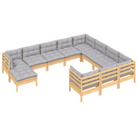 vidaXL 11 pcs conjunto lounge de jardim c/ almofadões cinza pinho