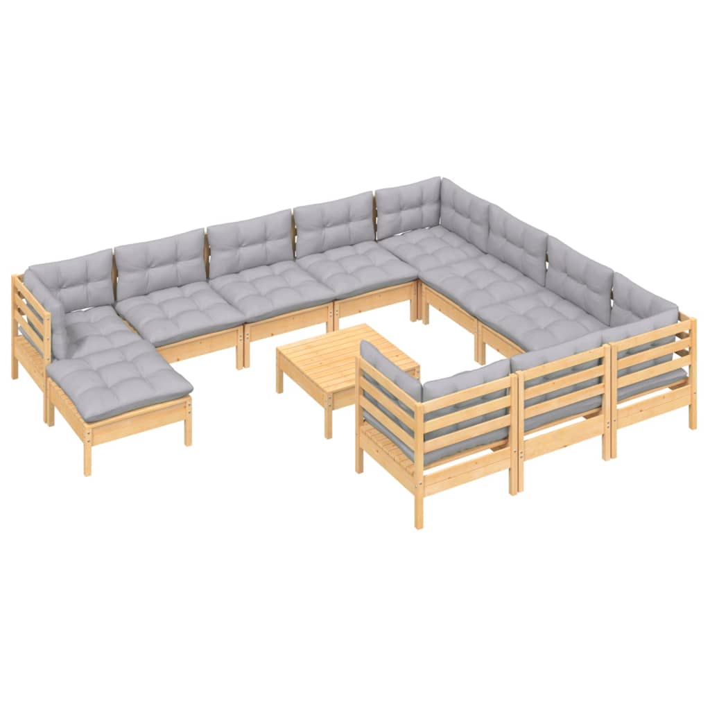 vidaXL 12 pcs conjunto lounge de jardim c/ almofadões cinza pinho