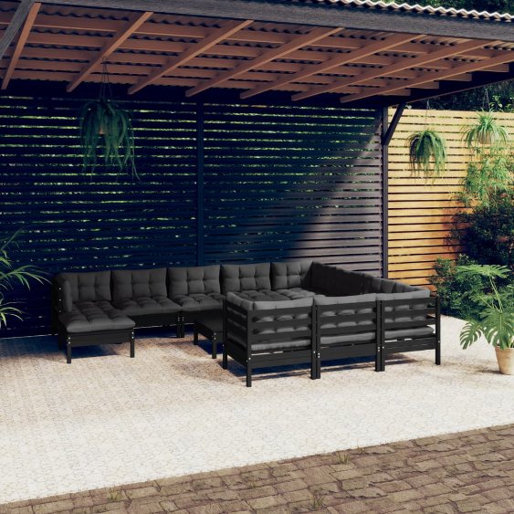 vidaXL 12 pcs conjunto lounge de jardim c/ almofadões cinza pinho