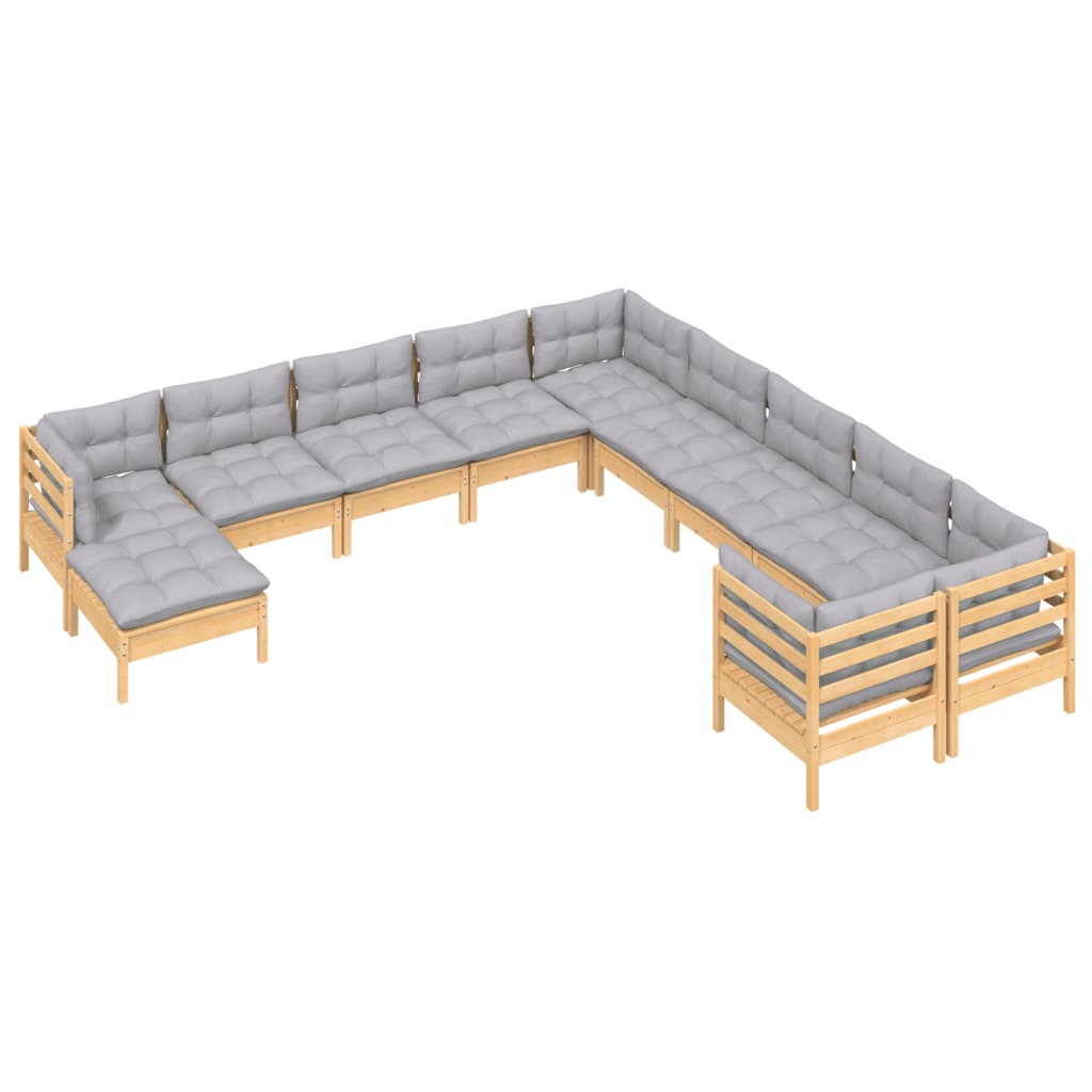 vidaXL 11 pcs conjunto lounge de jardim c/ almofadões cinza pinho