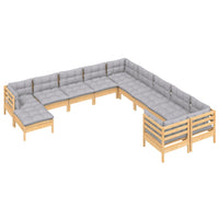 vidaXL 11 pcs conjunto lounge de jardim c/ almofadões cinza pinho
