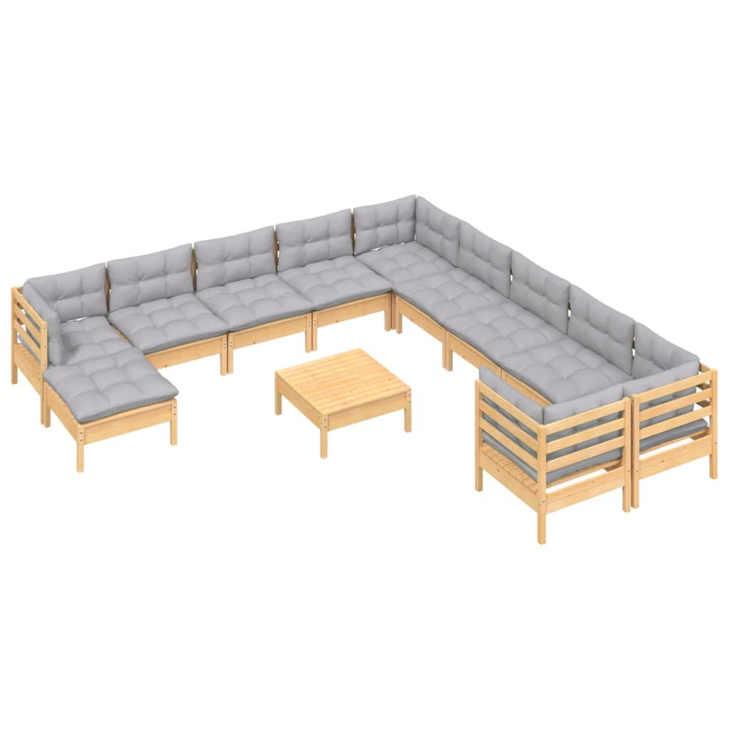 vidaXL 12 pcs conjunto lounge de jardim c/ almofadões cinza pinho