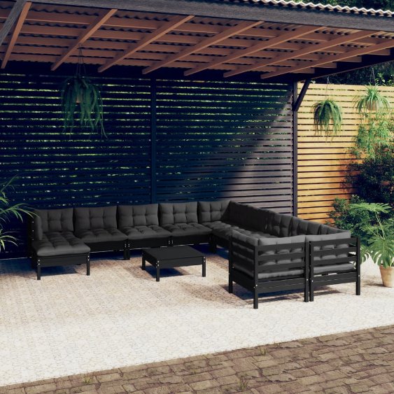 vidaXL 12 pcs conjunto lounge de jardim c/ almofadões cinza pinho