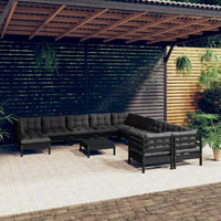 vidaXL 12 pcs conjunto lounge de jardim c/ almofadões cinza pinho