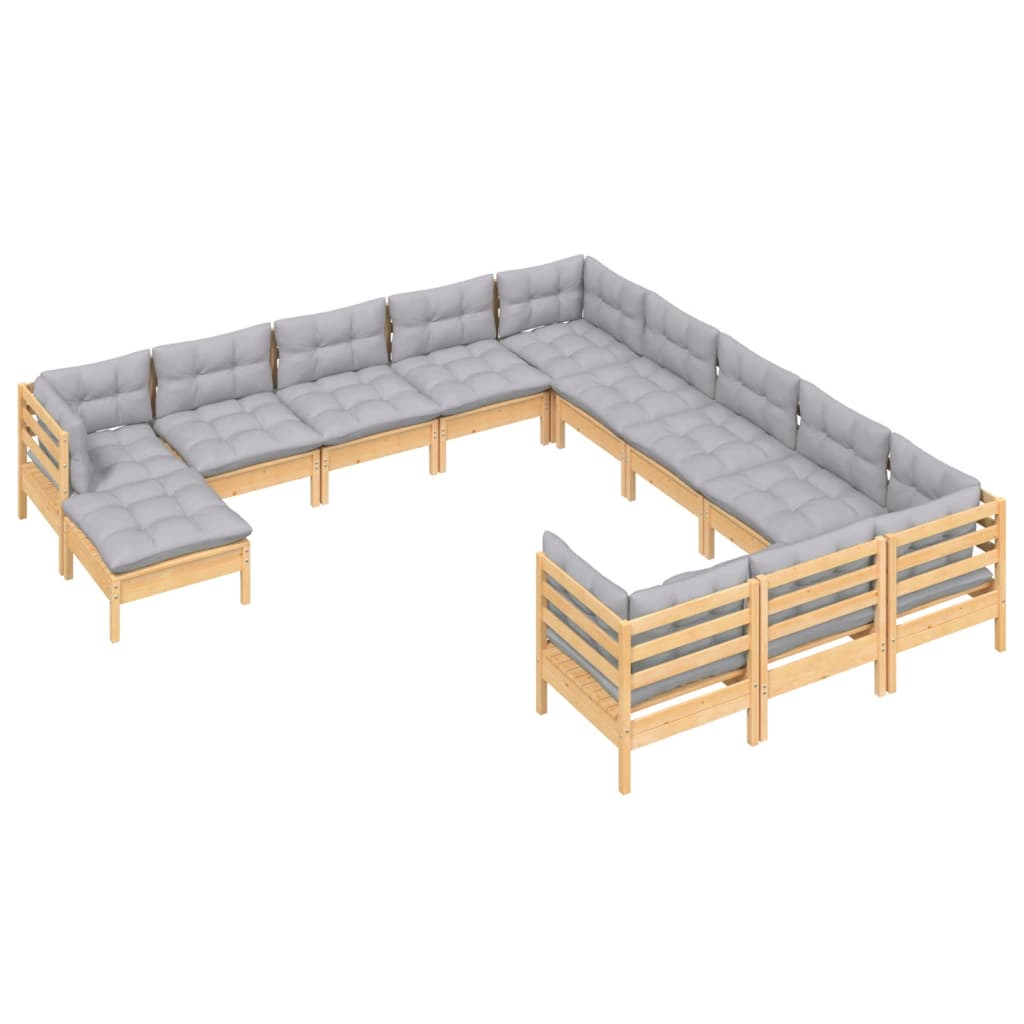 vidaXL 12 pcs conjunto lounge de jardim c/ almofadões cinza pinho