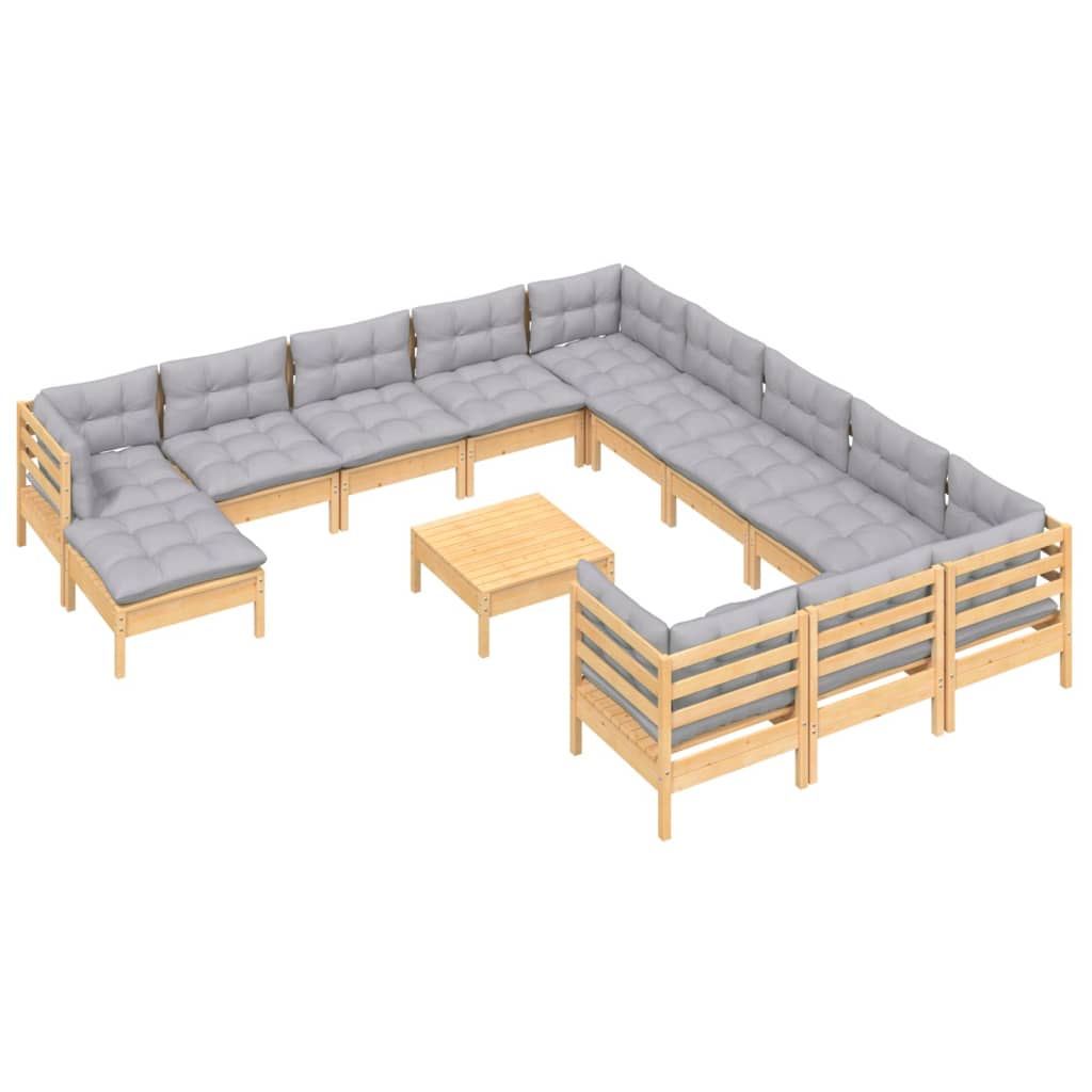 vidaXL 13 pcs conjunto lounge de jardim c/ almofadões cinza pinho