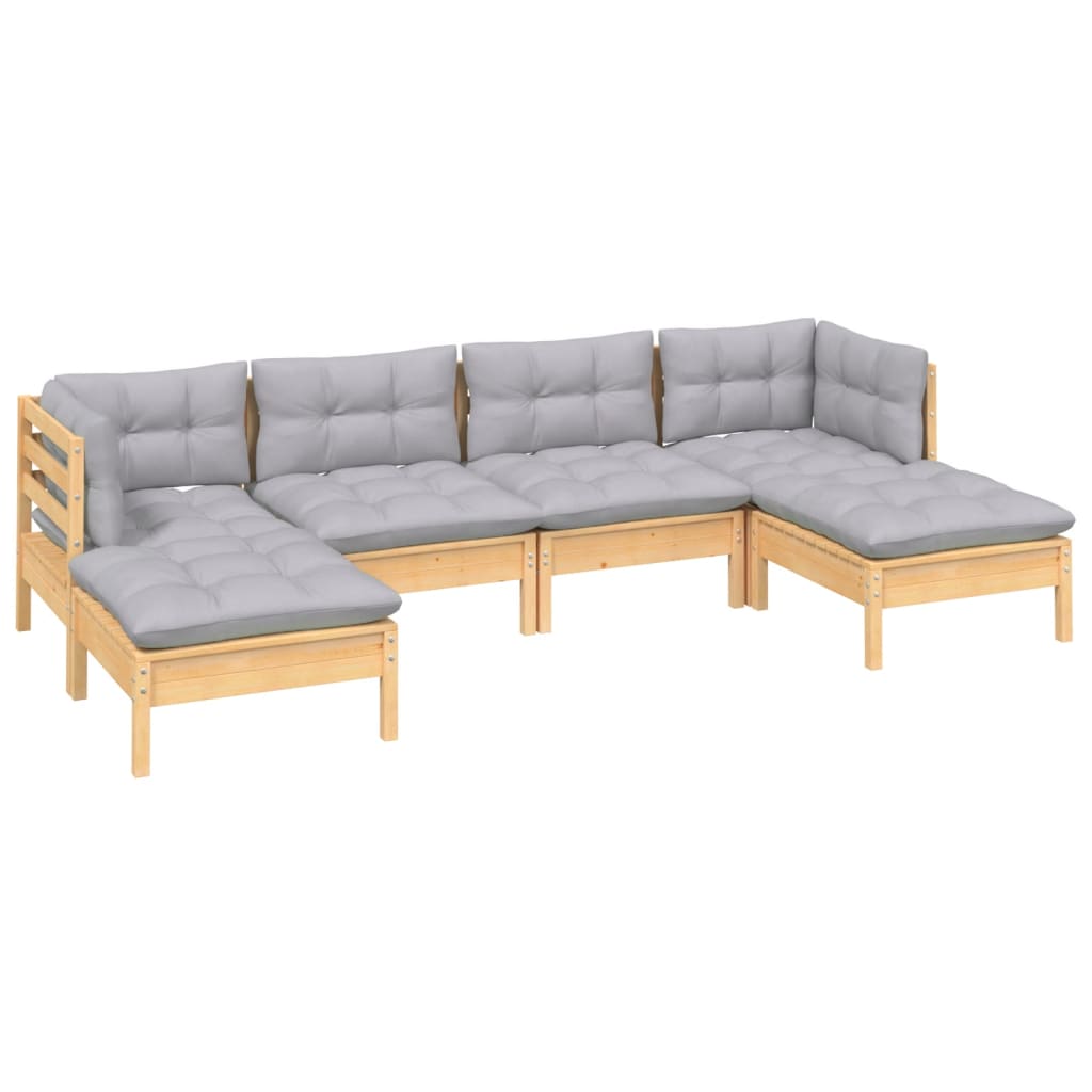 vidaXL 6 pcs conjunto lounge de jardim c/ almofadões cinza pinho