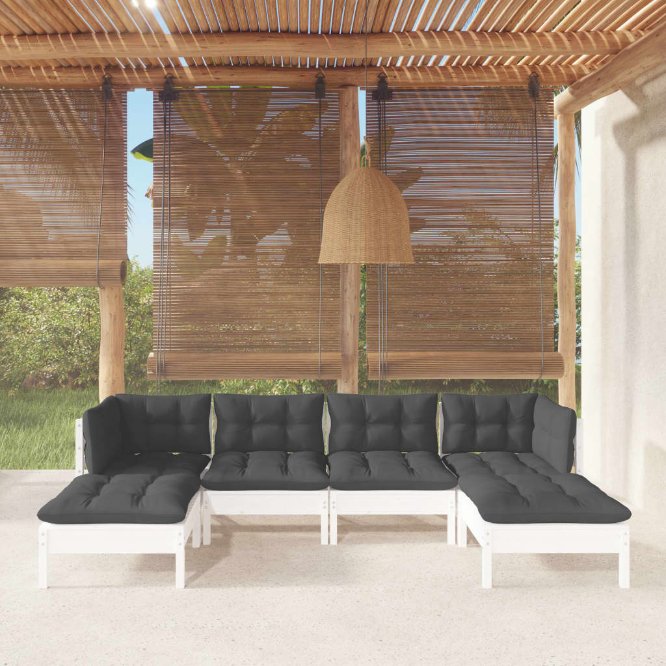 vidaXL 6 pcs conjunto lounge de jardim c/ almofadões cinza pinho