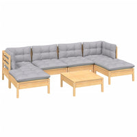vidaXL 7 pcs conjunto lounge de jardim c/ almofadões cinzentos pinho