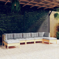 vidaXL 7 pcs conjunto lounge de jardim c/ almofadões cinzentos pinho