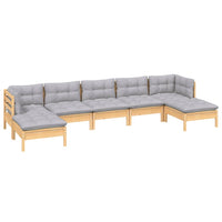 vidaXL 7 pcs conjunto lounge de jardim c/ almofadões cinzentos pinho