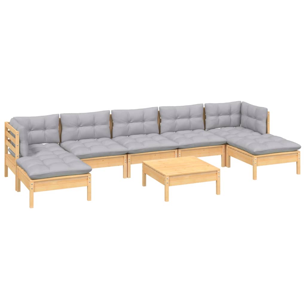 vidaXL 8 pcs conjunto lounge de jardim c/ almofadões cinzentos pinho