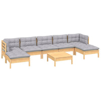 vidaXL 8 pcs conjunto lounge de jardim c/ almofadões cinzentos pinho