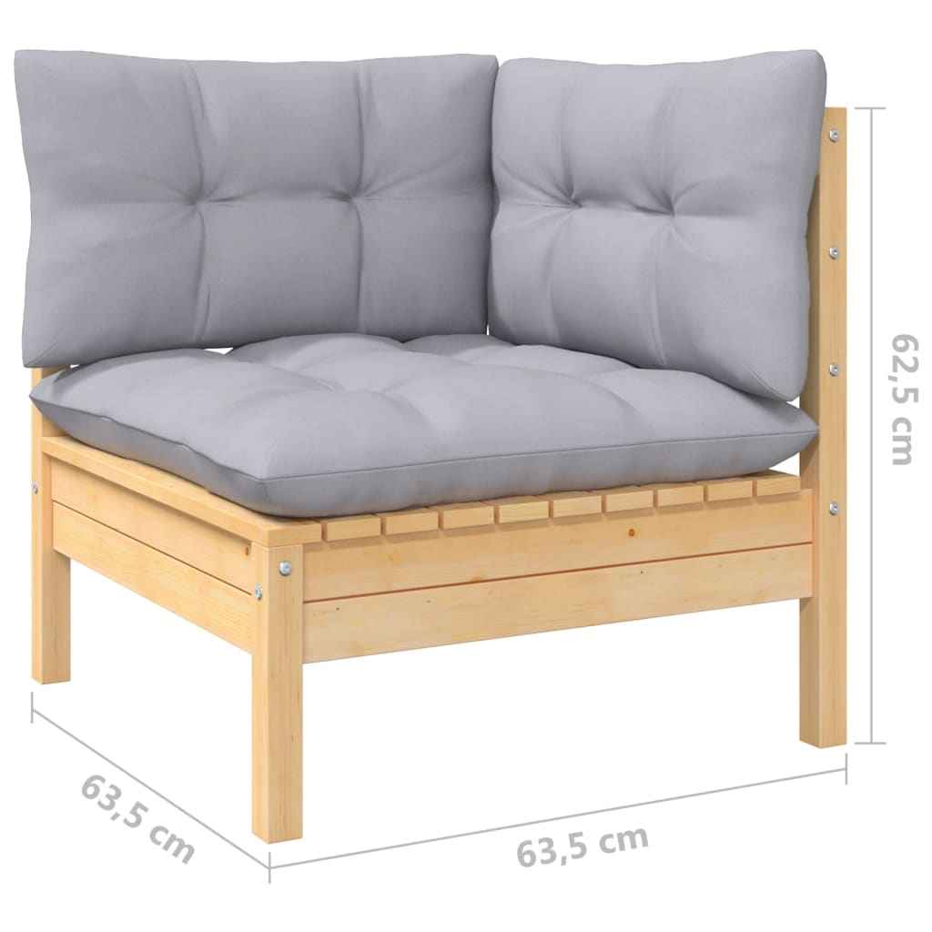 vidaXL 8 pcs conjunto lounge de jardim c/ almofadões cinzentos pinho