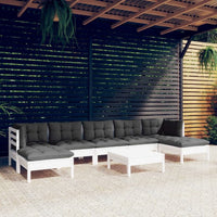 vidaXL 8 pcs conjunto lounge de jardim c/ almofadões cinzentos pinho