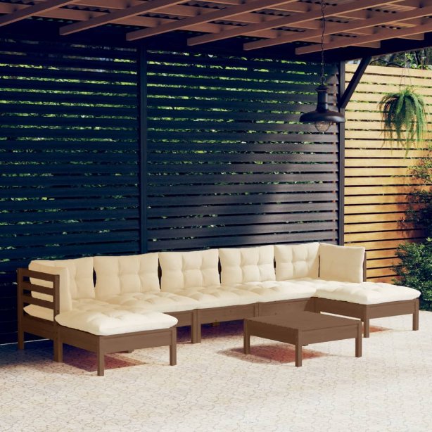 vidaXL 8 pcs conjunto lounge de jardim c/ almofadões cinzentos pinho