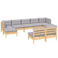 vidaXL 9 pcs conjunto lounge de jardim c/ almofadões cinzentos pinho