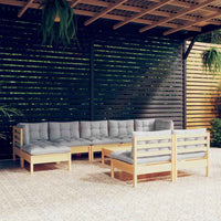 vidaXL 10 pcs conjunto lounge de jardim c/ almofadões cinzentos pinho