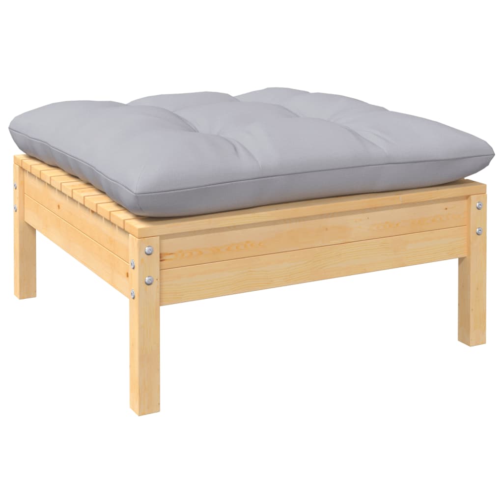 vidaXL 10 pcs conjunto lounge de jardim c/ almofadões cinzentos pinho