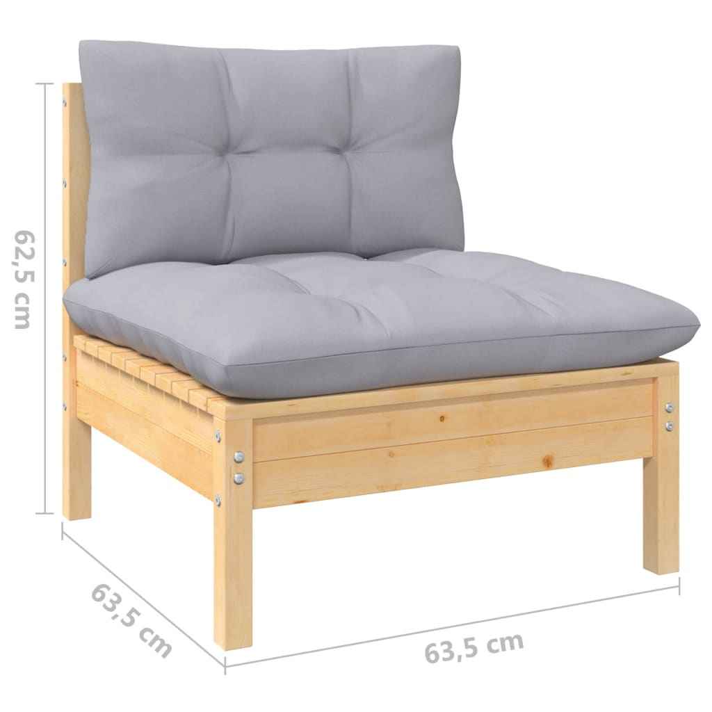 vidaXL 10 pcs conjunto lounge de jardim c/ almofadões cinzentos pinho