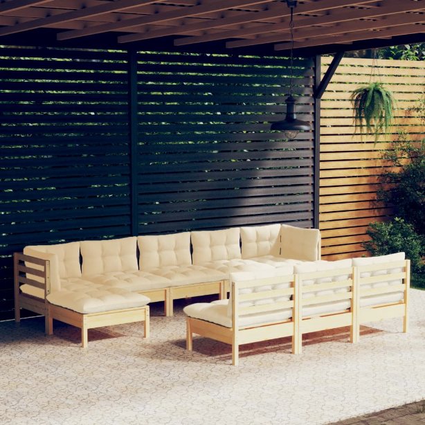 vidaXL 10 pcs conjunto lounge de jardim c/ almofadões cinzentos pinho