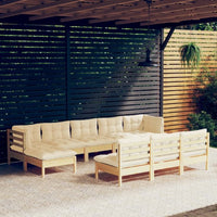 vidaXL 10 pcs conjunto lounge de jardim c/ almofadões cinzentos pinho
