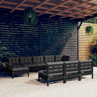 vidaXL 10 pcs conjunto lounge de jardim c/ almofadões cinzentos pinho