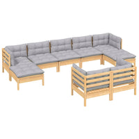 vidaXL 9 pcs conjunto lounge de jardim + almofadões cinza pinho maciço