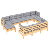 vidaXL 10pcs conjunto lounge de jardim + almofadões cinza pinho maciço